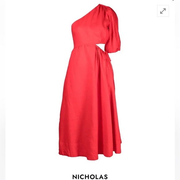 Nicolas Crissa one-shoulder cutout  linen midi dress - Picture 3 of 4